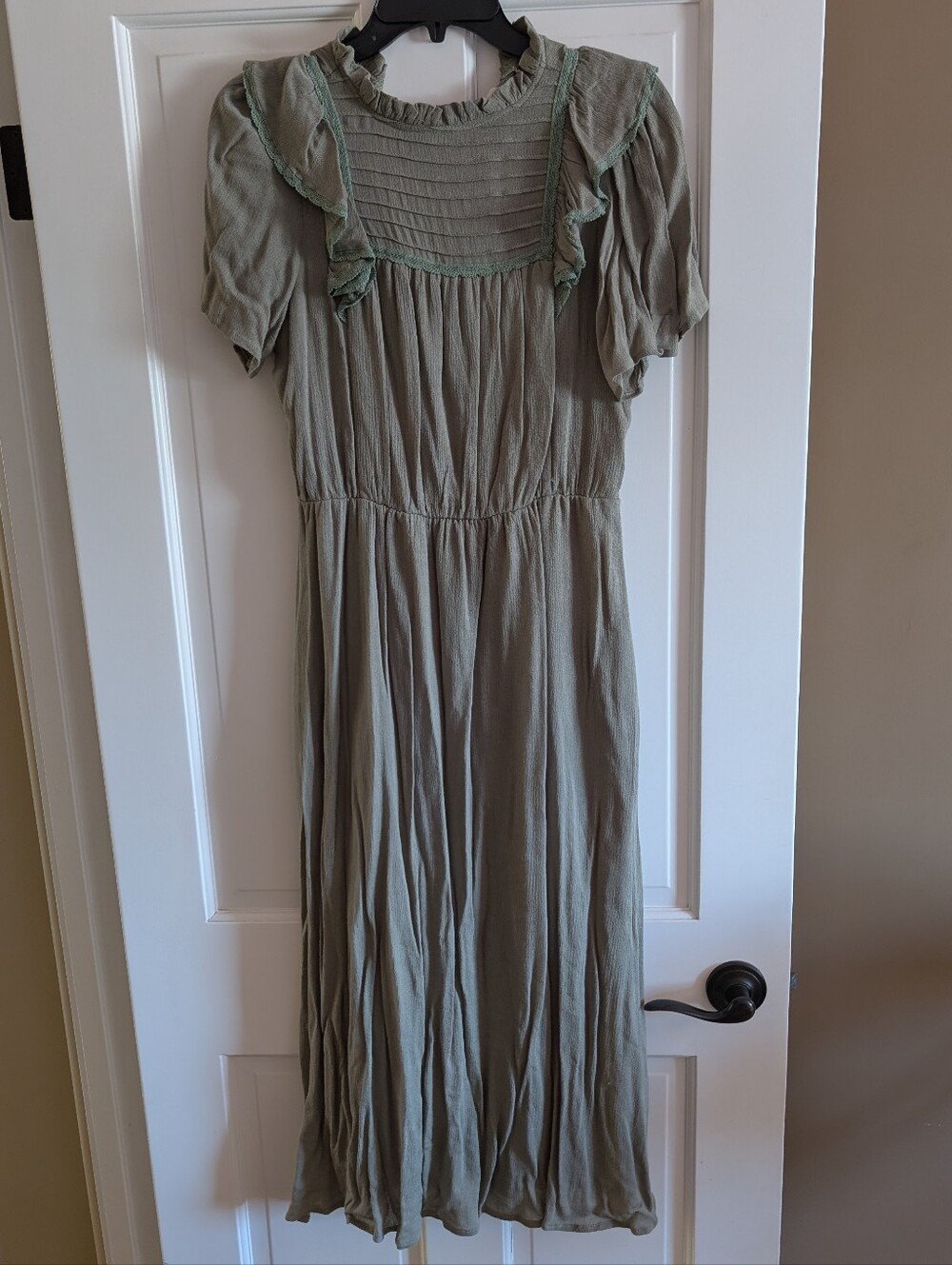 Roolee Olive Green Pintuck Maxi Dress With Pockets